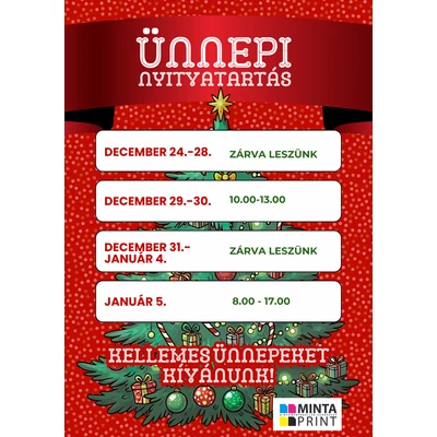 Év végi ünnepi nyitvatartás